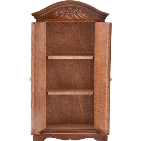 Armoire miniature vintage en bois à double porte, échelle 1:12, accessoire pour maison de poupée, mobilier marron (1/5)