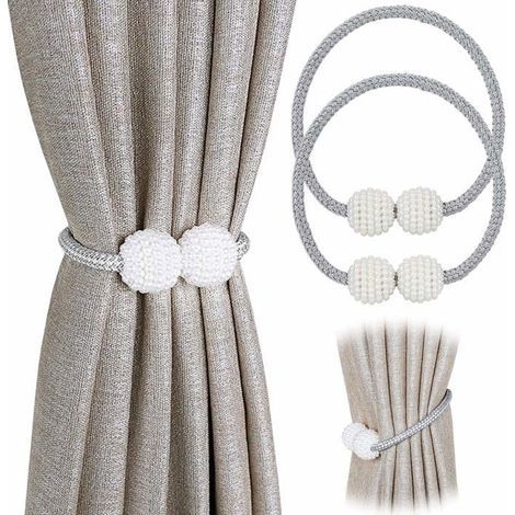 Embrasses de rideaux magnétiques pratiques (lot de 2) – Support de retenue de corde décorative en perles pour rideaux(gris) (1/5)