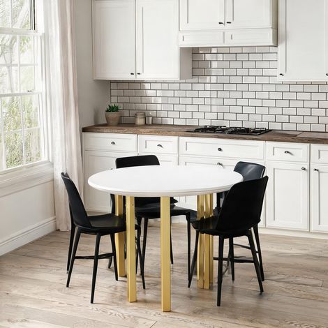 Table ronde avec 4 chaises en velours noir piètement doré en MDF (1/5)