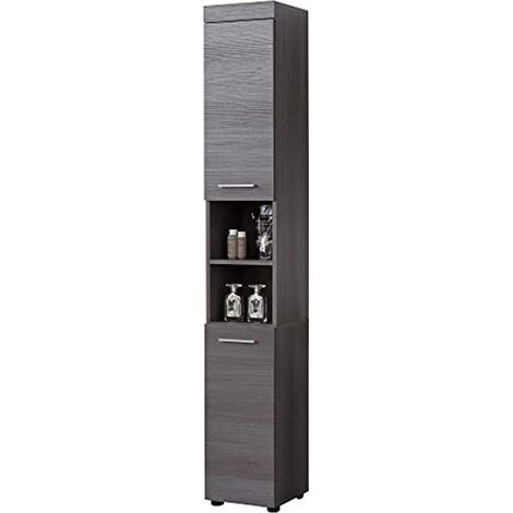 RUNNER/MOON - Meuble de salle de bain - Colonne en mélaminé bois grisé. L-H-P: 30 / 190 / 31 cm (1/5)