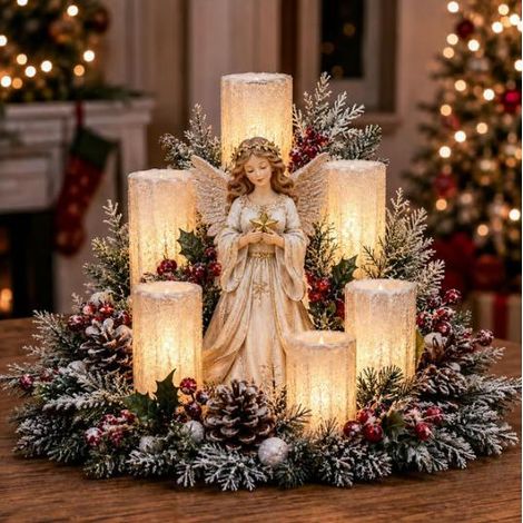 Kreatives Weihnachtsbeleuchtungs-Tischgesteck mit flammenloser Kerze – Weihnachtsgeschenk für Zuhause – Stil D
