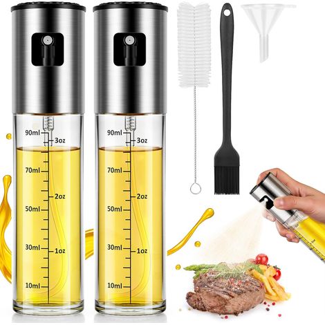 2PCS Vaporisateur Huile Cuisine 100ml Verre Acier Inoxydable Brosse Entonnoir Pour Air Fryer BBQ Salade
