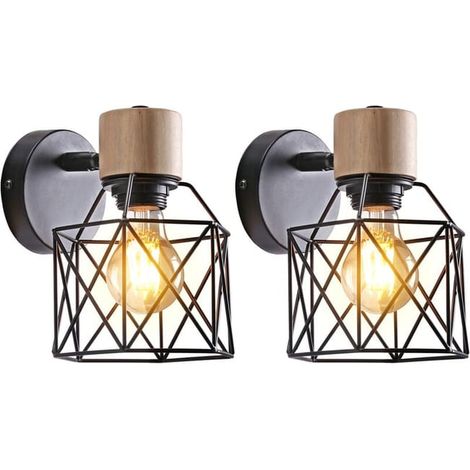 Lot de 2 appliques murales vintage en métal E27 de style industriel pour bar, salon, restaurant, café, couloir - Noir (SKU produit : 94949024 SKU Offre : lehuamwj62) (1/4)