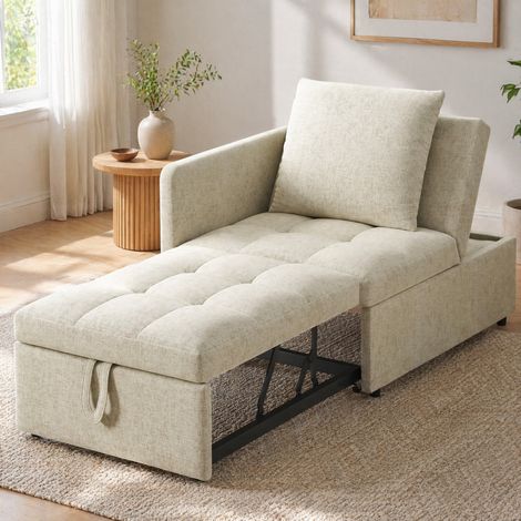 Divano letto 177 x 68 x 65 cm beige 3 in 1, schienale regolabile, lino, MEUBLIV (1/5)
