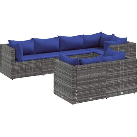 7-tlg. Garten-Lounge-Set mit Kissen Grau Poly Rattan vidaXL (1/5)