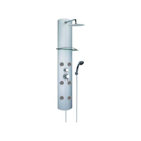 Valentin – Colonne de douche hydromassante – Aluminium anodisé – Pomme haute inox Ø 250 mm – Flexible 1,75 m – Douchette 3 jets anti-calcaire