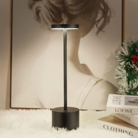 Lámparas de mesa inalámbricas AIDUCHO, lámpara de escritorio LED recargable de 1800 mAh, 2 modos de color, luces modernas a pilas para dormitorio, oficina, comedor - Negro (1/5)