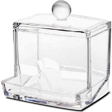 Organisateur de cosmétique - JUANIO - Boîte à cotons-tiges - Méthacrylate transparent - Avec couvercle - 9 x 7,5 x 9,5 cm (1/4)