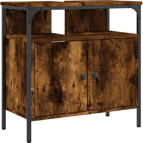 Armoire lavabo design épurée salle de bain rangement 60 x 30 x 60 cm en bois d'ingénierie chêne fumé