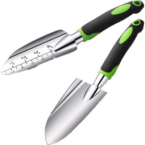 Ensemble de bêche de jardin, bêche de transplantation avec poignée ergonomique et guide de profondeur gravé, outil de plantation en acier inoxydable avec poignée à prise souple pour