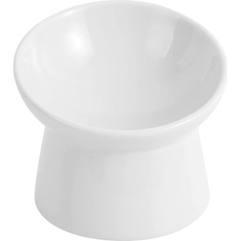 （13×13×11cm）White Ceramic Raised Cat Bowl - Anti-vomiting Tilted Raised Cat Bowl - Cat Bowls - Cat Food Bowl - Dishwasher Safe Cat Bowl