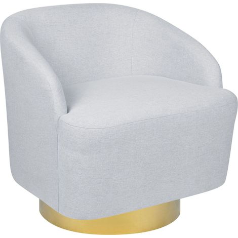 Fauteuil Courbe Glamour Art Déco en Tissu Gris Clair Base Dorée Ronde 360° Rotation Lavik (1/5)