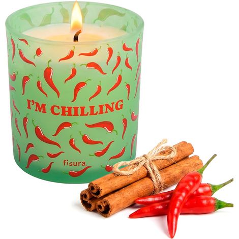Bougie parfumée dans un verre - Bougie de soja parfumée à la cannelle et au piment - Coffret cadeau - 40 heures - 470 grammes - Cadeau. (1/5)