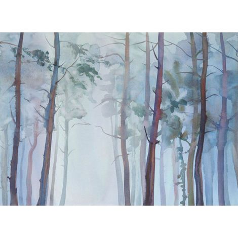 Papier peint panoramique aquarelle arbre Tapisserie panoramique forêt effet peinture Papier peint panoramique bleu & gris pour couloir (1/4)