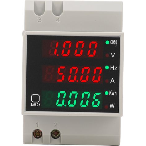 Rail DIN multifonction afficheur numérique AC 80-300V 0-100A : mesure tension, courant, fréquence, puissance, énergie kWh, compteur électrique SDM006. (1/5)