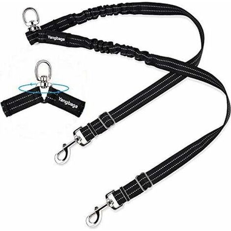 Double leash, adjustable and 360° rotatable, leash for 2 dogs, reflective elastic leash, for small, medium and large dogs (1/5)