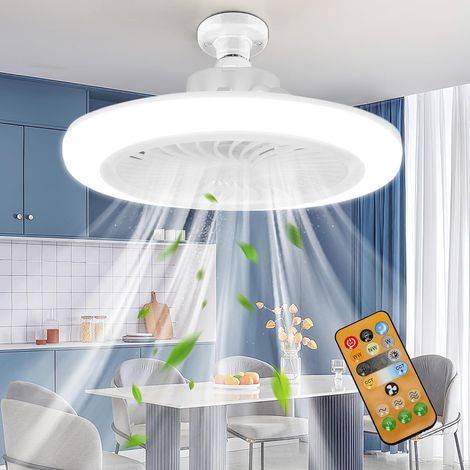 Lampe Ventilateur Plafond,E27 Lustre Ventilateur，Silencieux Avec Lumiere+Telecommande,3vitesses,Temporisable (Avec télécommande) (1/5)