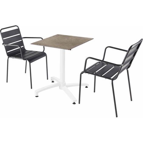 Ensemble table terrasse stratifié marbre beige et 2 fauteuils Gris (1/5)