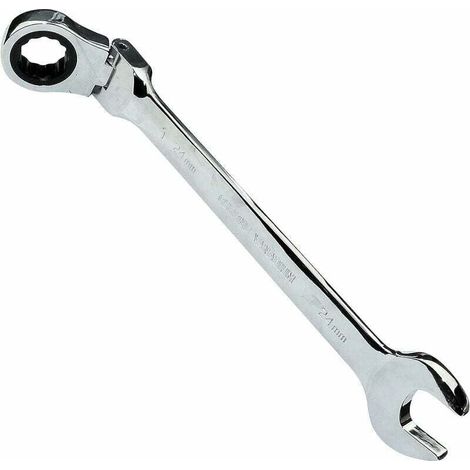 Llave combinada de boca abierta de 24 mm - Llave de trinquete de cabeza flexible de 24 mm - Anillo/ojo de 12 puntas - Irreversible/Métrica - Acero CR-V - Mango recto pulido