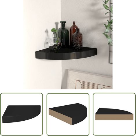 The Living Store Étagère d'angle flottante noir 25x25x3,8 cm MDF - Étagère Murale - Étagère D'angle - Étagère Flottante - Rangement Mural - Décoration Murale (1/5)