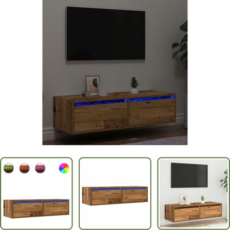 LED-Leuchten - TV-Schrank mit LED-Leuchten Altholz-Optik 100x35,5x25 cm (1/5)