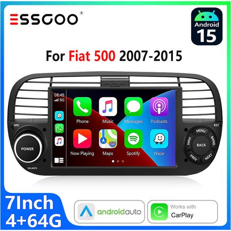 Autoradio Android 15 pour Fiat 500 (2007–2015)  Écran Tactile 7 Pouces CarPlay sans Fil et Android Auto Blanc  - 4+64G (1/5)