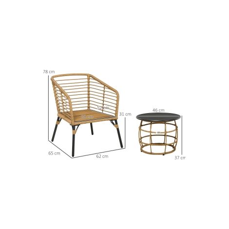 Ensemble de jardin en rotin, salon de jardin 3 pièces, avec table basse et 2 chaises, ensemble bistro avec coussins, mobilier de balcon, sable+gris foncé (1/5)