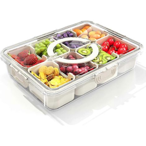 Boîte à goûter compartimentée avec couvercle et poignée, idéale pour les voyages. Organisateur alimentaire multifonctionnel compatible avec divers types de charcuterie. (1/5)