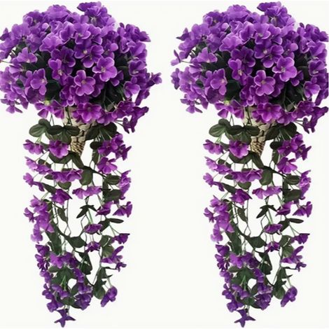 Déco Murale en Fleurs Artificielles - 2 Hortensias Violets avec Lierre - Parfait pour Mariage, Jardin et Décoration d'Intérieur (1/4)