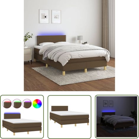 The Living Store Sommier à lattes de lit matelas et LED Marron foncé 120x200 cm - Lit Plateforme - Lit Design - Lit Moderne - Lit Avec Rangement - Lit Rembourré (1/5)