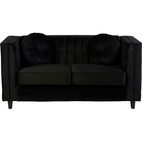 Premier Housewares Farah 2 Seat Black Velvet Sofa (1/5)