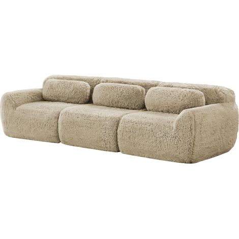 Canapé modulable 3 places en tissu, profond et ultra doux, avec coussins, base antidérapante, sans montage, idéal pour salon, couleur kaki clair CHICFURN (1/5)