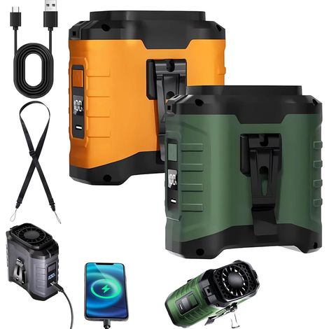 Lot de 2 ventilateurs portables pour la taille et la nuque, ventilateur turbo, 5 vitesses, batterie rechargeable 10 000 mAh avec affichage LED, idéal pour le travail en extérieur et sur le lieu de tra (1/5)