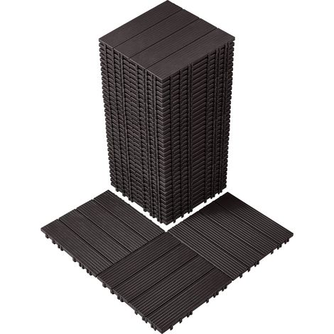 VEVOR Piastrelle per Patio ad Incastro 36 Pezzi 300 x 300 x 20 mm, Piastrelle Impermeabile in Plastica, Piastrelle per Tutte Le Condizioni Atmosferiche, per Portico Piscina Cortile, Marrone Scuro