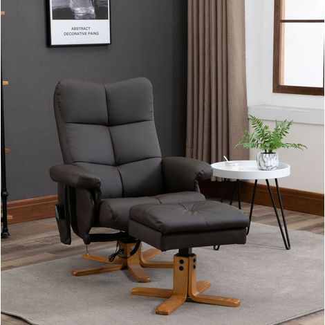 Massagesessel 80x86x99 cm braun Kunstleder mit Hocker, 145° Neigung und 360° Drehfunktion (1/4)