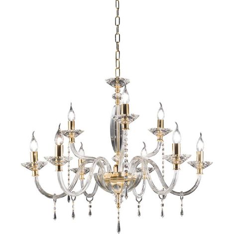 Lampadario FIAMMA in cristallo e vetro trasparente finitura oro D85 cm 9 LUCI (1/3)
