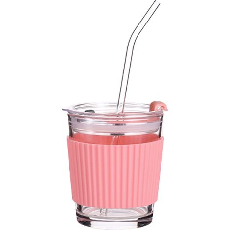 Tasse En Verre - 350 ml - Avec Couvercle Et Paille En Verre - Pour Café Thé Lait Jus - Usage Domestique Et Bureau (1/5)