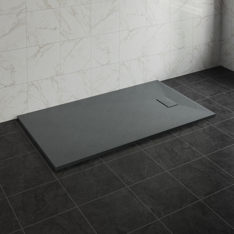 NRG 1600 x 900mm SMC Anthracite Rectangle Slate Effect Bathroom Shower Tray
