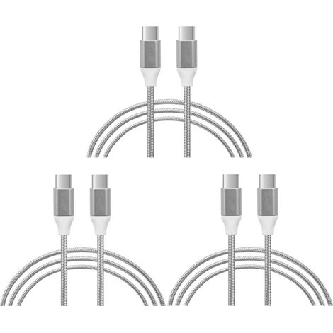 FX Braided USB-C to USB-C Data Cable 1m - Silver 3 Pack (1/3)