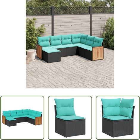 Gartenmöbel - 7-teiliges Gartensofa-Set mit Kissen, schwarzes Polyrattan (1/5)