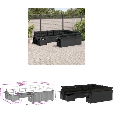 Salon de jardin 11 pcs avec coussins noir résine tressée - Ensemble Salon De Jardin - Meuble Extérieur - Résine Tressée - Rotin Synthétique - Mobilier De Jardin - Home & Living (1/3)