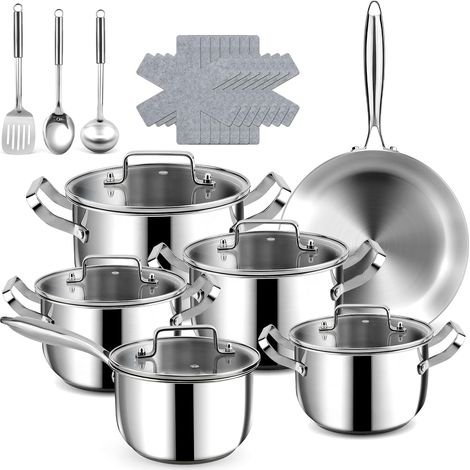 Cookware Set – 21 Piece Stainless Steel Saucepans and Pans 30 cm, Sauté Pan 18 cm, Saucepans 18/20/22/26 cm – All Heat Sources Compatible (1/5)