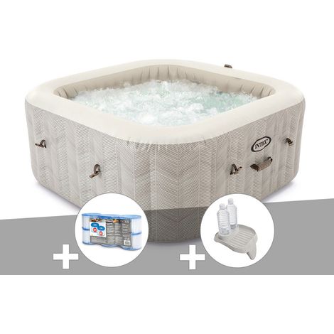 Kit spa gonflable Intex PureSpa Chevron carré Bulles 6 places + 6 filtres + Porte-verre