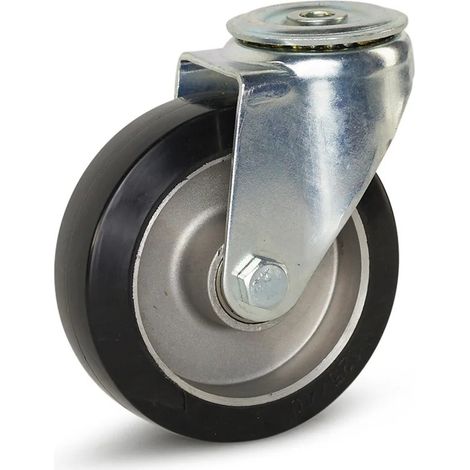 Roulette pivotante - MESO - Caoutchouc élastique noir - 125mm - Trou central - 300kg (1/2)
