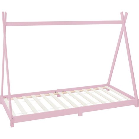 ML-Design Letto Montessori Tipi per Bambini 90 x 200 cm Rosa, in Legno di Pino Massiccio, con Rete a Doghe, Lettino Basso a Forma di Tenda Indiana, Giroletto Singolo a Capanna per Cameretta