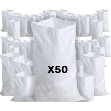 50 Sacs à Gravats, 55 x 95cm, 55kg, Résistant et Réutilisable, En polypropylène tissé blanc, Sable, Terre, Gravier, Jardinage, Chantier, Déchets de constructions (1/5)