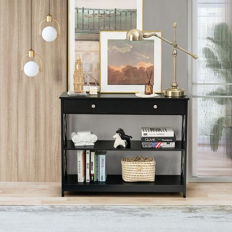 Table Console Entrée 1 Tiroir 2 Etagères Rangement 99,8x29,8x80,2 CM Noir CW24820 (1/3)