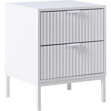 Mesita de noche 2 cajones diseño acanalado madera transformada MDF blanco Adelaide