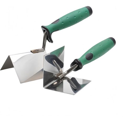 Lot de 2 truelles d'angle - En acier inoxydable - Pour l'intérieur et l'extérieur - Avec spatule d'angle - Truelle de bord externe et intérieur - Poignée souple - Spatule d'angle (1/5)