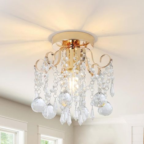 Plafonnier lustre en cristal moderne doré K9 de 25x30 cm avec douille E27 pour salon et chambre (1/5)